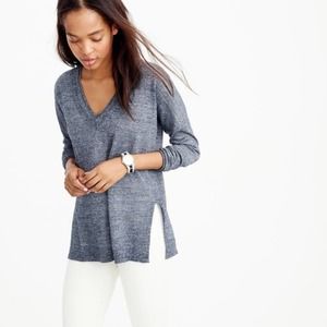 J. Crew Size Sweater Blue V-Neck Merino Wool Linen Blend Pullover G1294 Large